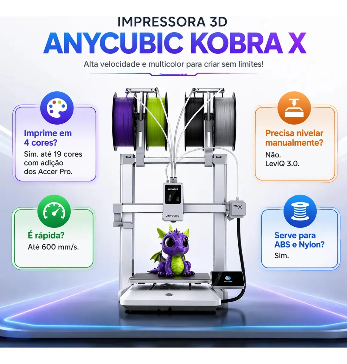Impressora 3d Anycubic Kobra X - 4 Cores Alta Velocidade