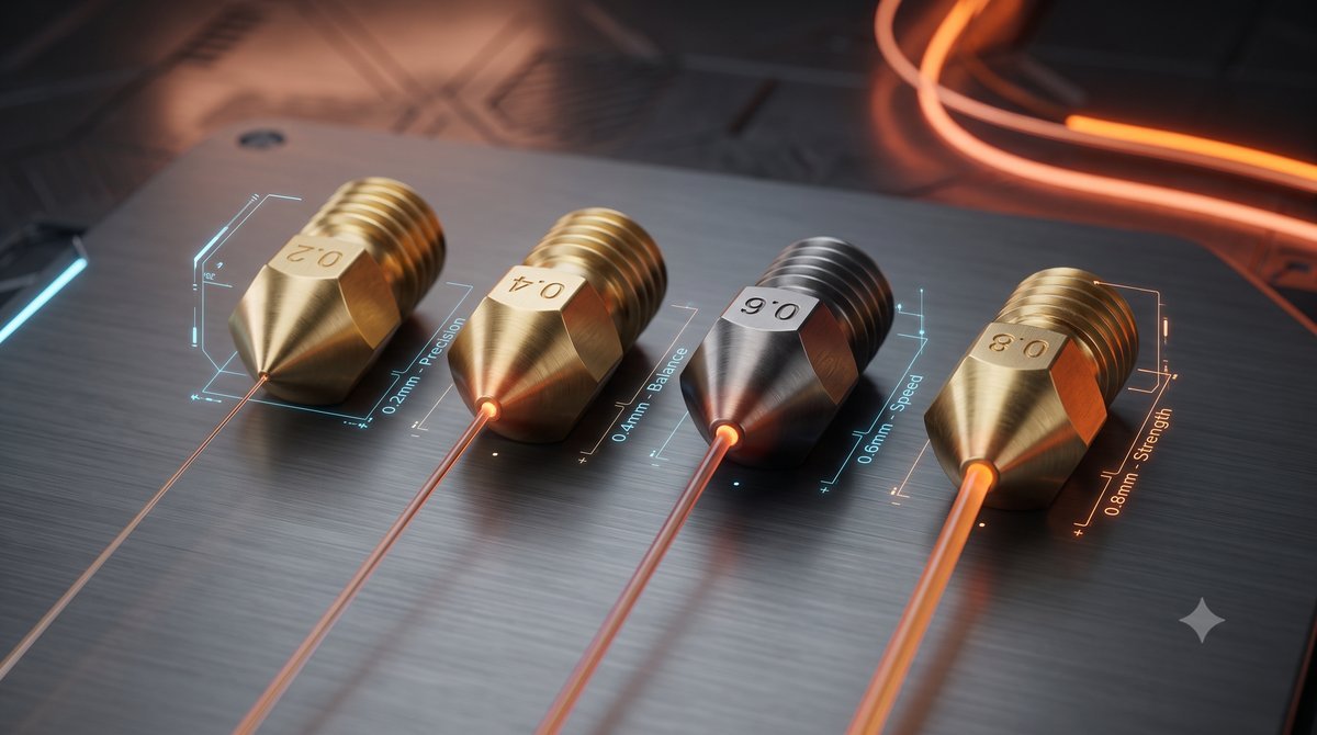 Bicos de Impressão 3D (0.2mm a 0.8mm): Como Escolher o Diâmetro Correto para Velocidade, Detalhes e Resistência Mecânica
