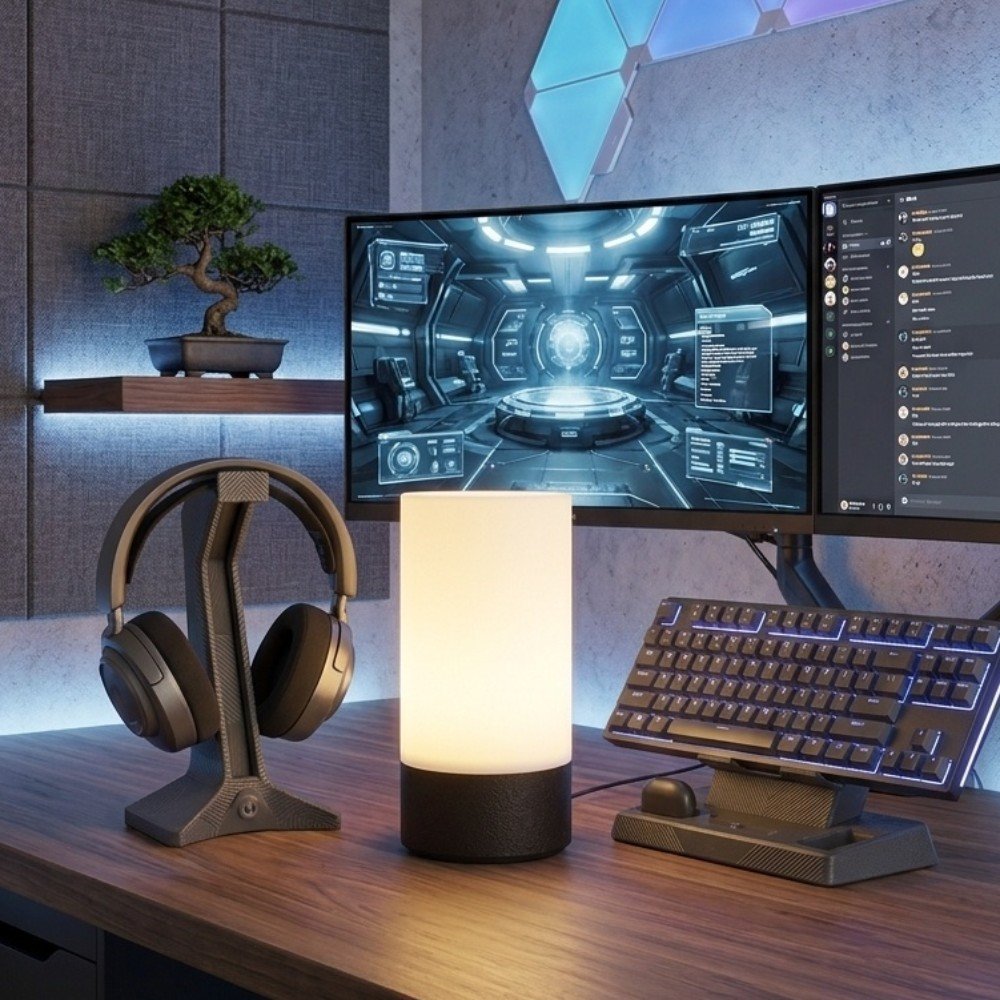 Foto da galeria do produto Kit Luminária De Mesa Lumina Aura + Porta Canetas