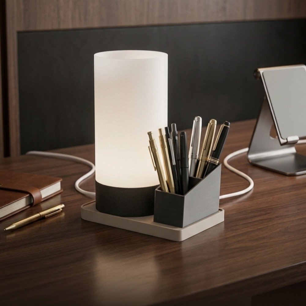 Foto da galeria do produto Kit Luminária De Mesa Lumina Aura + Porta Canetas