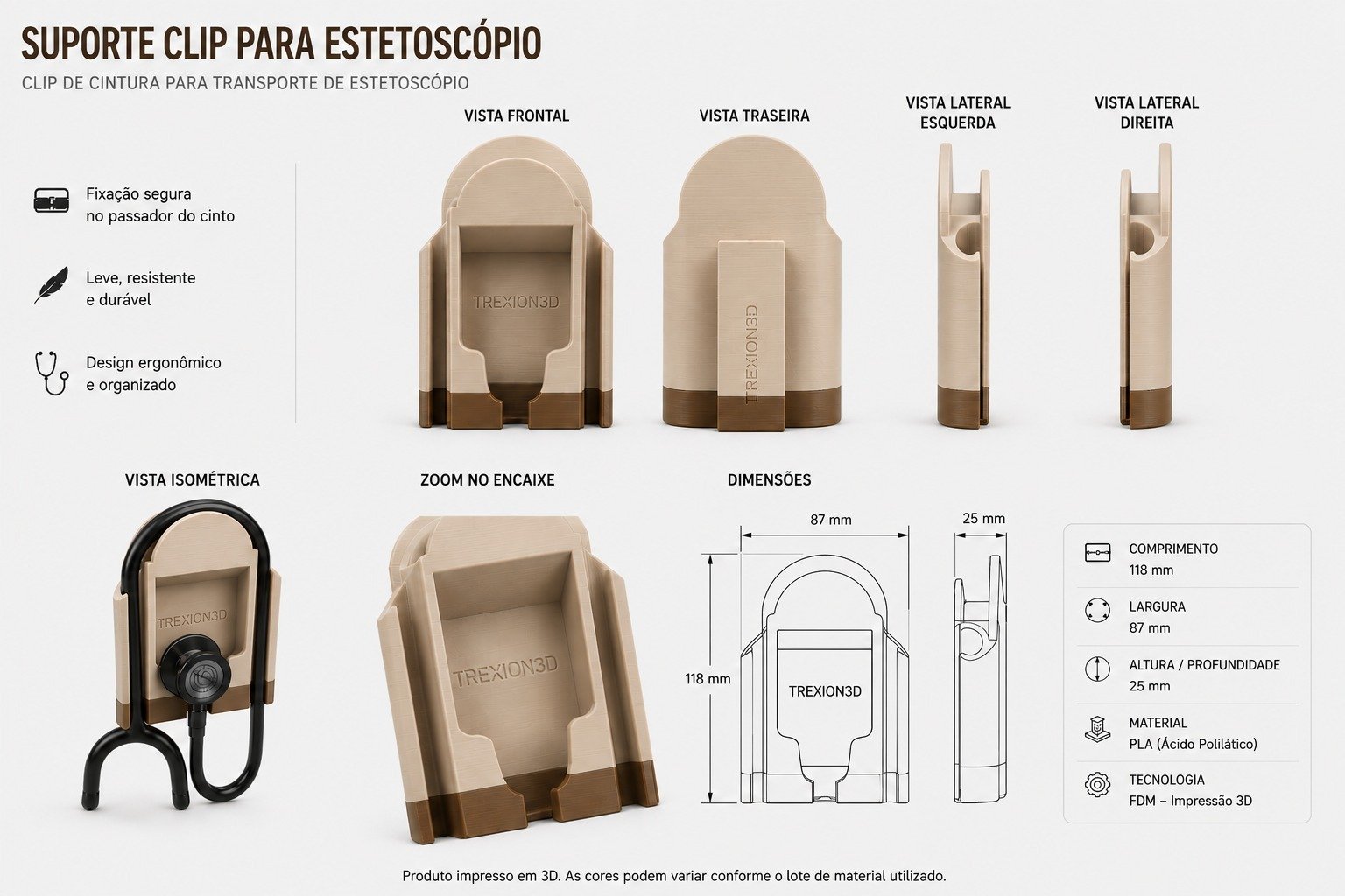 Foto da galeria do produto Suporte Clip para Estetoscópio Trexion3D