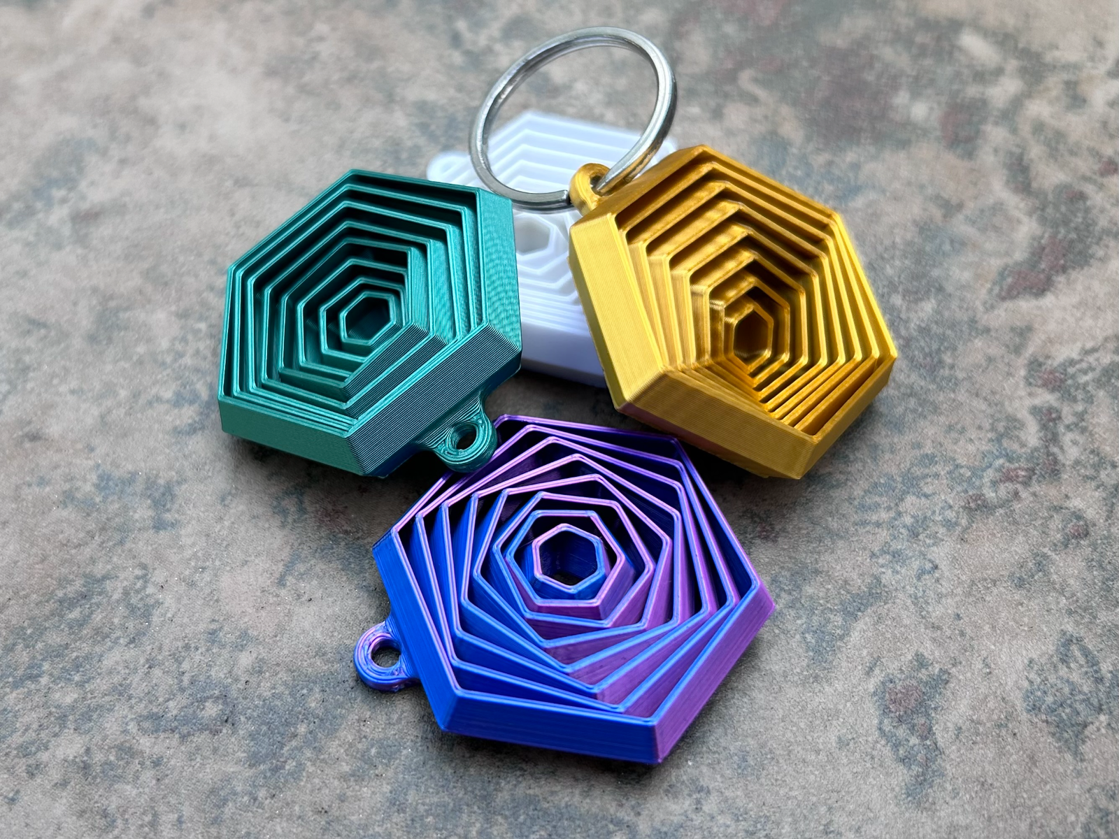 Chaveiro Hexagonal Geométrico 3D