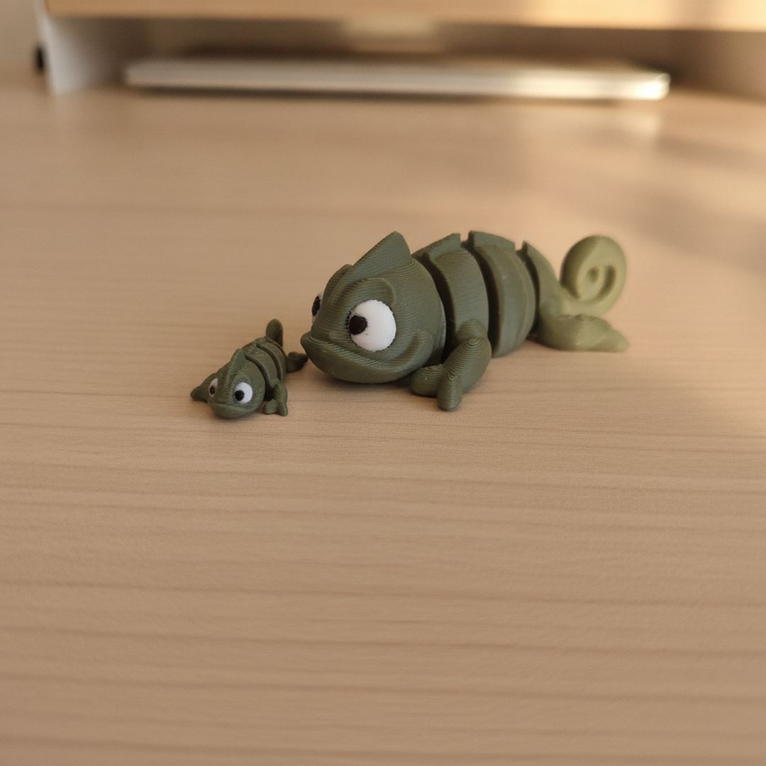 Mini Camaleão Articulado 3D - Flexível e Fofo